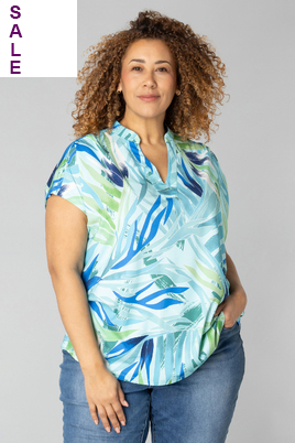 COLLETTA shirt V hals turquise print