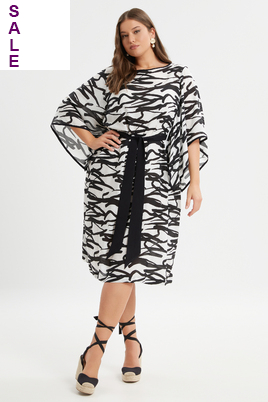 Mat Fashion jurk zwart wit print