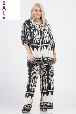 Curviss blouse zwart wit randdessin