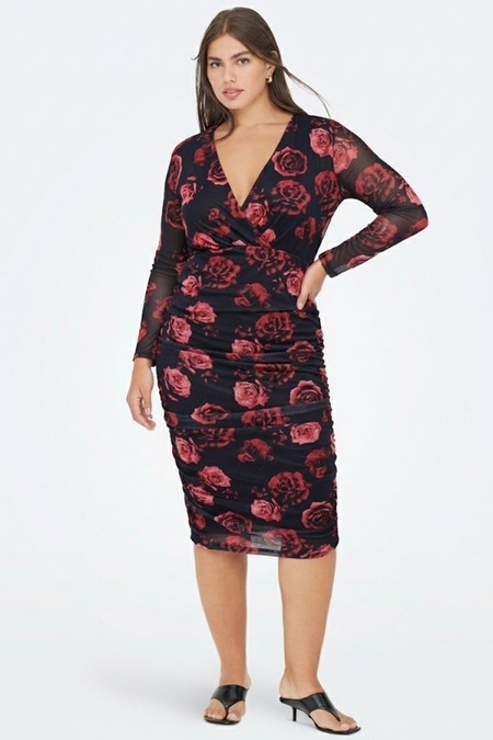 ONLY ECO jurk v-hals rozen print lm