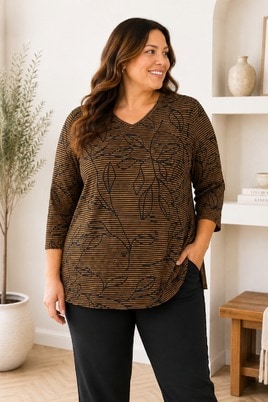 ZHENZI shirt streep met opdruk